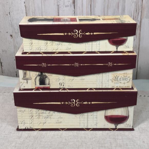 NEW! 3-Pc Wine Themed Nesting Home Decor or Gift Boxes - Picture 3 of 15